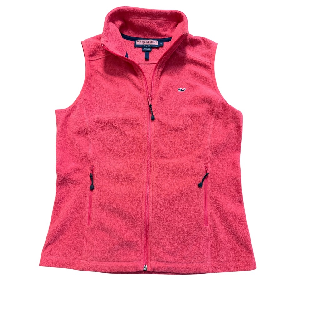 Vineyard Vines Women's Small Pink Fleece Vest‎ Full Zip Whale Logo Pockets